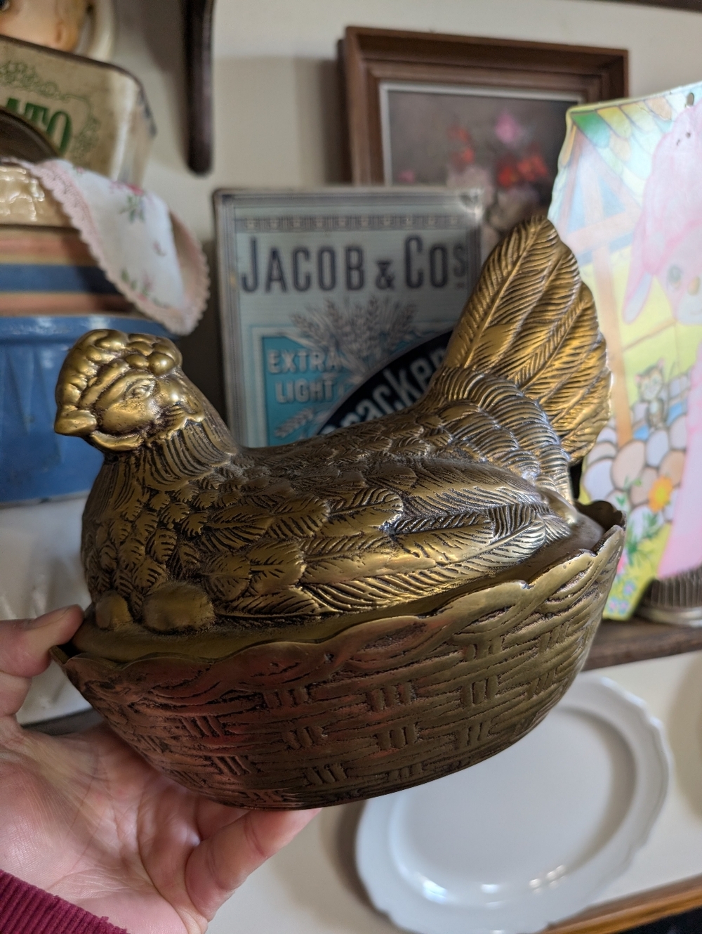 Rare Vintage Brass Hen on Nest Lidded Candy Dish - Mid Century One Of A Kind MCM - Picture 2 of 16